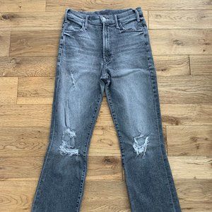 Mother The Hustler Crop Step Chew Distressed Jeans Faded Black Size 27